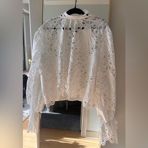 White long sleeve eyelet blouse